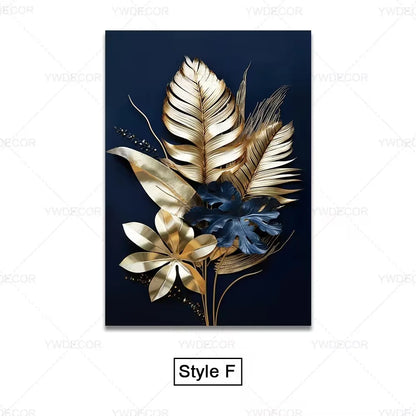Luxury Black Gold Plant Leaves Canvas Poster Print Modern Home Abstract Wall Art Painting Living Room Luxury Decoration Gift