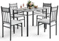 5-piece 4-person Dining Table Set, Imitation Marble Kitchen Table and Chairs 4-piece Set, Metal and Wooden Dining Table Set