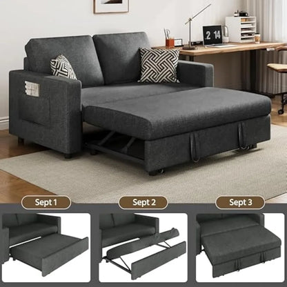 55.5 in Convertible Sofa Bed，Trundle Loveseat W/Pull-Out Trundle Bed Sleeper Sofa，for Living Room Bedroom，Convertible Couch