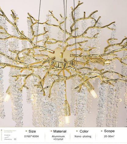 Round Gold Crystal Chandelier For Bedroom Living Room Dining Room Lounge Modern Luxury Gold Ceiling Crystal Branch Chandeliers