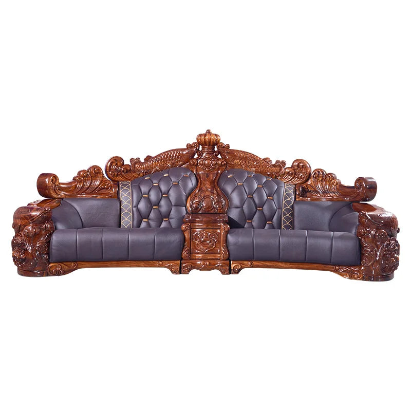 Ebony sofa leather combination, living room villa luxury solid wood furniture