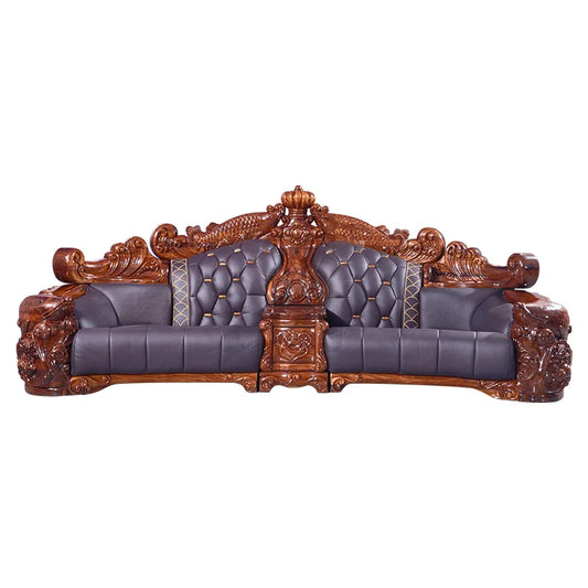 Ebony sofa leather combination, living room villa luxury solid wood furniture