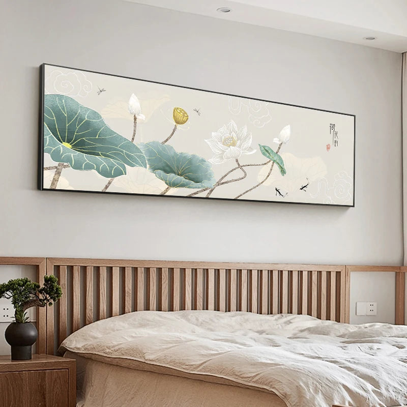 New Chinese Zen Flower and Bird Bedhead Painting Living Room Decoration Painting Sofa Background Wall Mural Painting Home Decor