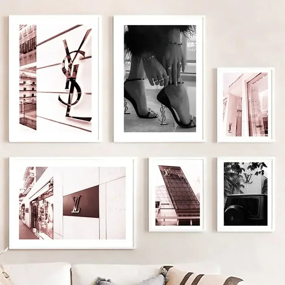 Pink Black Luxury Store Street Landscape Art Canvas Painting Fashion Romantic France Posters Wall Pictures For Living Room Decor
