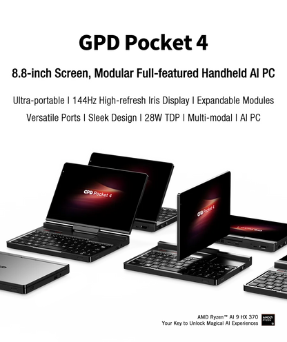New 2025 version In stock! Original GPD Pocket 4 8.8-inch AMD AI 9 HX 370 64GB RAM 2TB NVMe Mini Laptop Computer for business