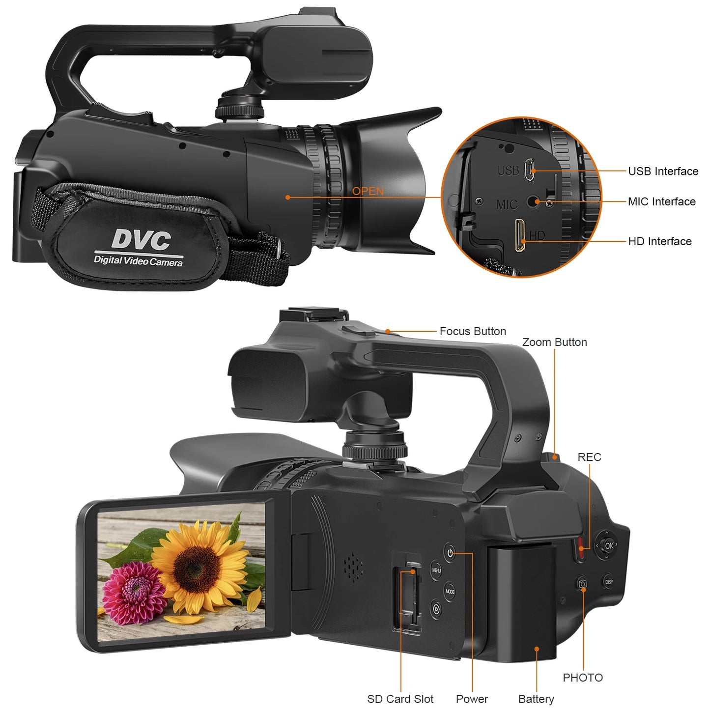 6K Ultra HD Professional Video Cameras for Photography 18X Digital Zoom YouTube Live Streaming Camcorders 64MP Vlogging Recorder