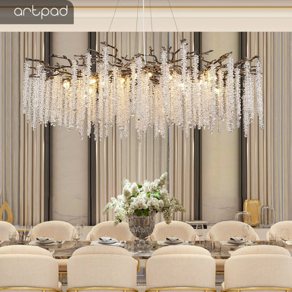 Modern Black Luxury Round Tree Branches Chandelier Lighting for Dining Room Bedroom Table K9 Large Luxury Chandeliers for Loyer