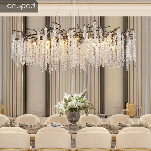 Modern Black Luxury Round Tree Branches Chandelier Lighting for Dining Room Bedroom Table K9 Large Luxury Chandeliers for Loyer