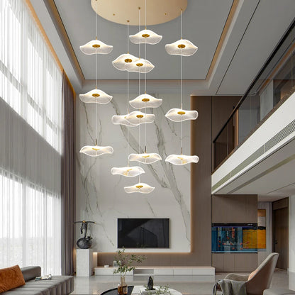 Led Staircase Pendant Lamp Modern Circular Lotus Leaf Living Room Chandelier Designer Villa Style Large Penthouse Chandelier