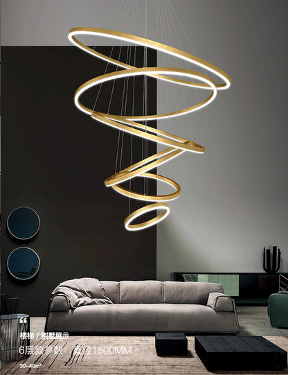 Modern LED pendant lights suitable for bedrooms, living rooms, and dining rooms. Circular ceiling chandelier, home lighting.