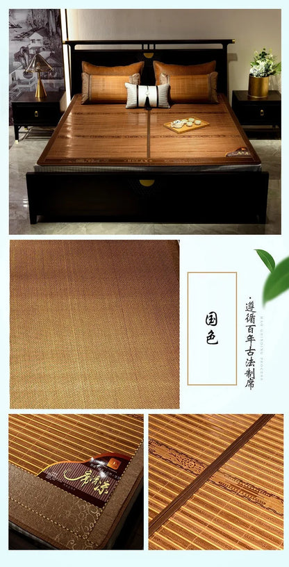Summer carbonized bamboo mat dormitory cool mattress double-sided foldable straw mat cool mat bamboo and wood grain mat