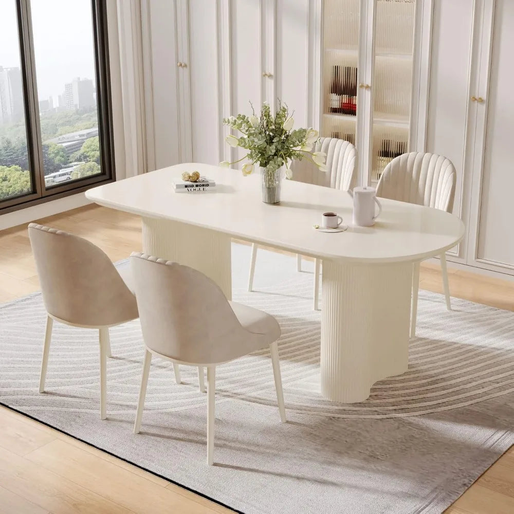 Dining Table Set for 4, 55" Oval Dining Room Table and Chairs Set 4C Baking Paint Technology, Dining Tables with 4 Chairs