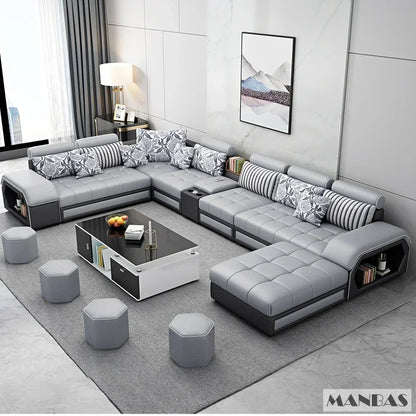 Linlamim Fabric Sofa Set Furniture Living Room Sofa Set With USB And Stools