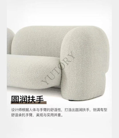 Italian minimalist double three-person small apartment living room sofa lambswool fabric leisure sofa
