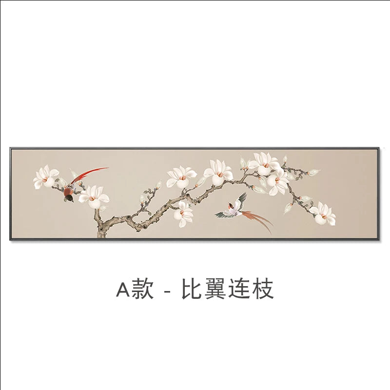 New Chinese Zen Flower and Bird Bedhead Painting Living Room Decoration Painting Sofa Background Wall Mural Painting Home Decor