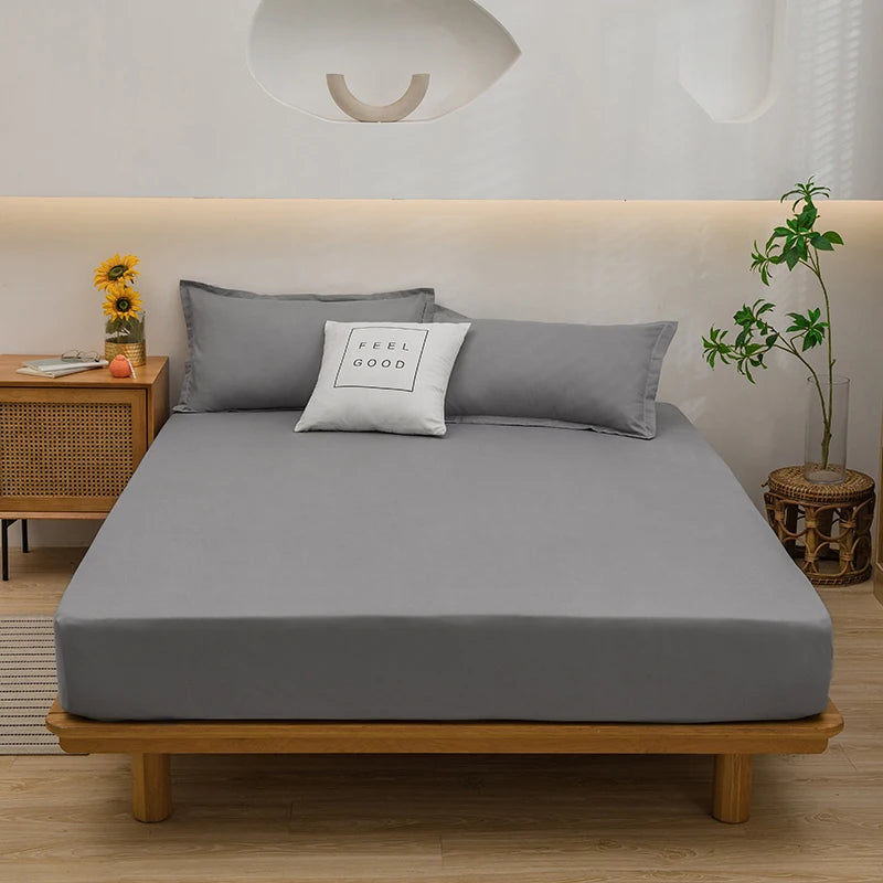 Solid Color Fitted Sheet with 2 Pillowcase Hotel Luxury Deep Pocket Sheet Soft Microfiber Breathable & Comfy Bed Sheet Set, Twin