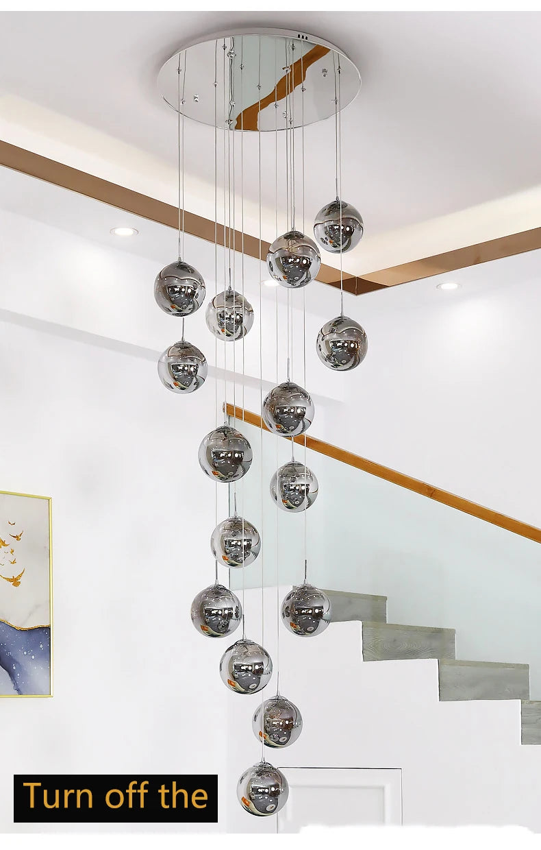 Modern Led Chandelier Glass Ball Dimmable for Staircase Living Room Pendant Lamps Home Decor Lighting Suspension Design Lusters