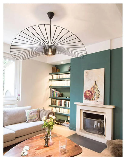 Nordic Vertigo Straw Hat Pendant Lights French Fabric for Restaurant Artistic and Creative Living Room Bedroom Hoom Decor Lamp