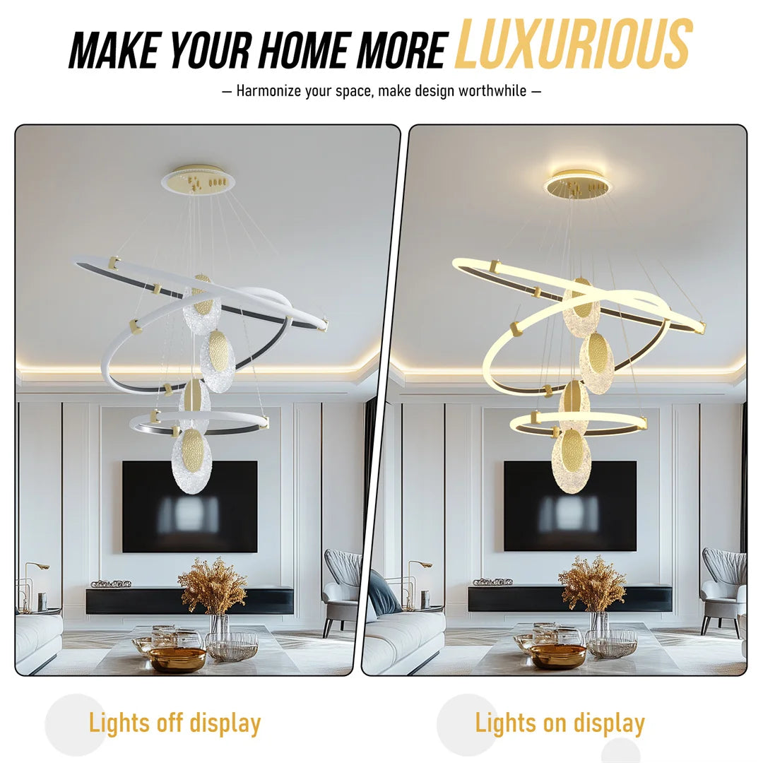 LUVODI 3-Layers LED Ceiling Lighting Fixture Art Decor Acrylic Water-drop Chandelier Pendant Lamp with 3 Color Lights
