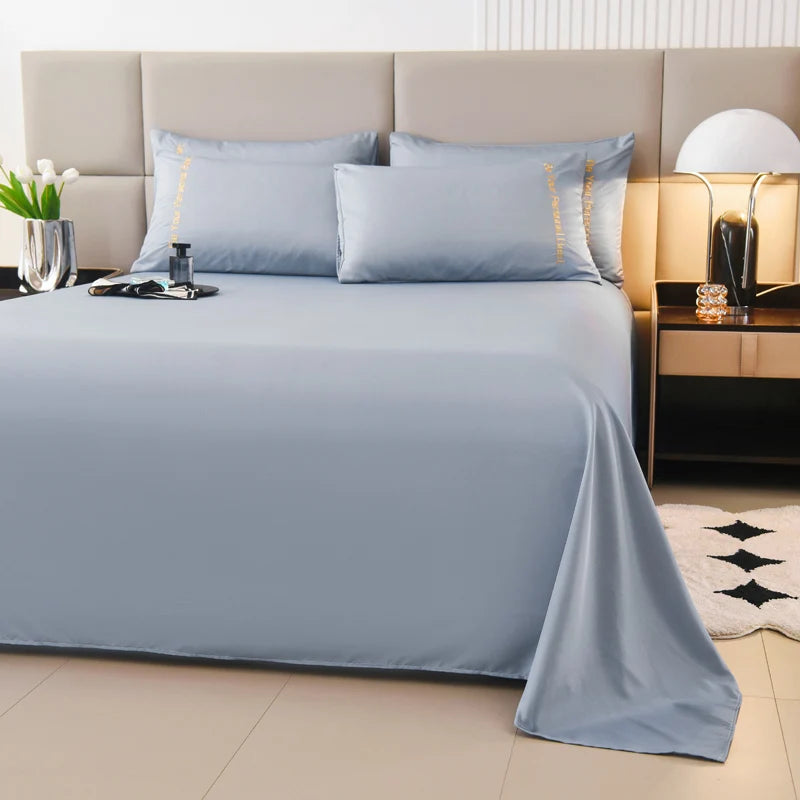 3PCS Solid Color Flat Sheet With English Embroidery Pillowcases Soft & Breathable Bed Sheet Hotel Quality Microfiber Bed Cover