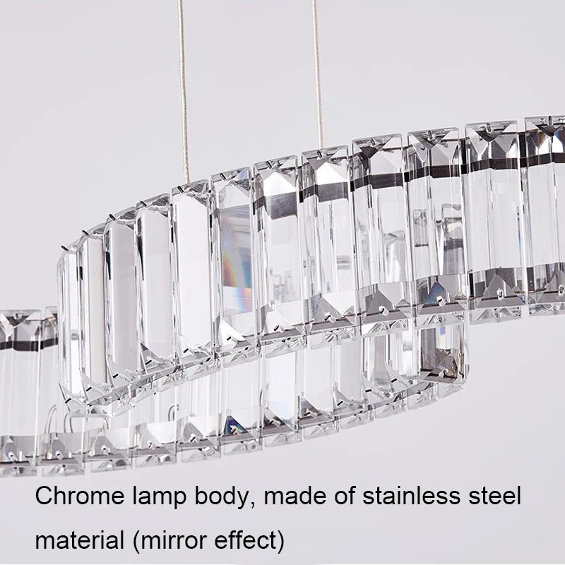2024 Dining Room Lustre Remote Control Dimmable Pendant Lights Luxury K9 Crystal Hang Chandelier Wave Steel Lamp Fixtures