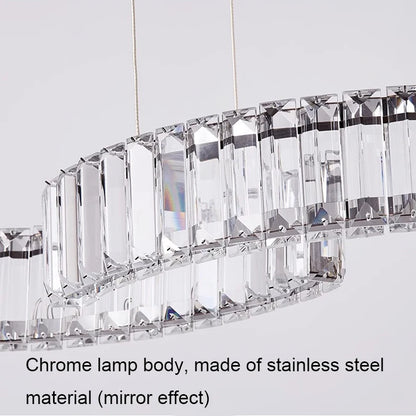 2024 Dining Room Lustre Remote Control Dimmable Pendant Lights Luxury K9 Crystal Hang Chandelier Wave Steel Lamp Fixtures