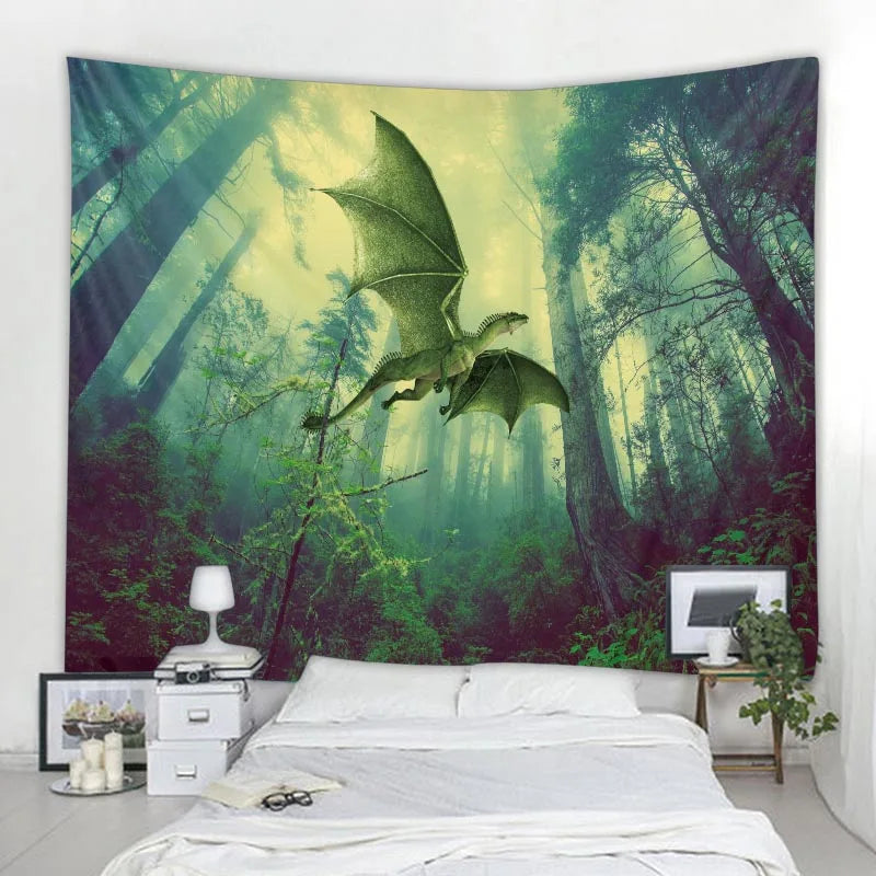 Green jungle tapestry beautiful natural forest large wall hanging hippie bohemian mandala wall art home decoration 8 sizes