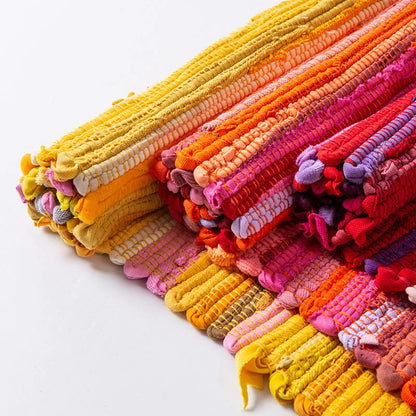 Cotton Tassel Carpet Rug Handmade Bedroom Rug Bedside Floor Mat Entrance Doormat Stripe Kitchen Mat Machine Washable Bath Rug