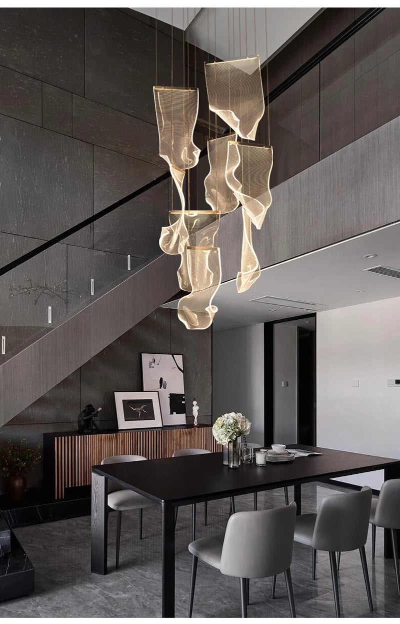 Light Guide LED Modern Chandelier living room decor lighting Duplex Rotating Stairs Pendant Lamp Dining room Hanging Lights