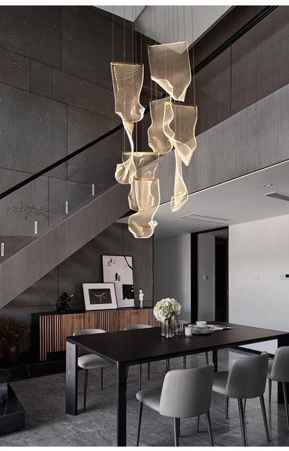 Light Guide LED Modern Chandelier living room decor lighting Duplex Rotating Stairs Pendant Lamp Dining room Hanging Lights