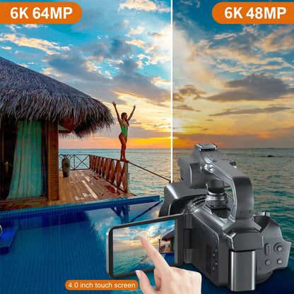 6K Ultra HD Professional Video Cameras for Photography 18X Digital Zoom YouTube Live Streaming Camcorders 64MP Vlogging Recorder