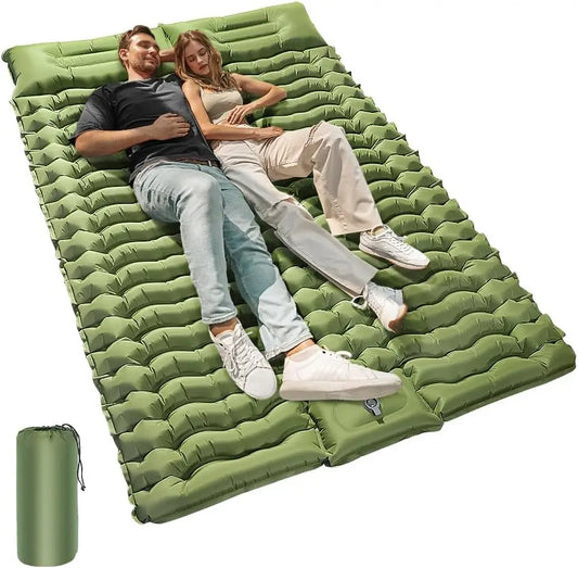 Double Size Inflatable Mattress Air Bed Sleeping Pad With Built In Pillow Electric Pump For Camping Home Travel