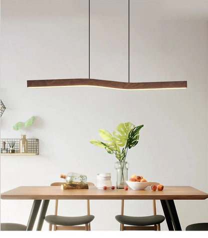 Modern Walnut Led Long Pendant Lights for Kitchen Island Dining Room Study Room Hanging Lamp Ceiling Chandeliers Wood Wooden