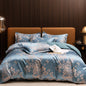 Floral Jacquard Satin Duvet Cover Set Queen 3 Piece Luxury Silk Like Bedding Comforter Covers with Zipper Closure & Corner Ties
