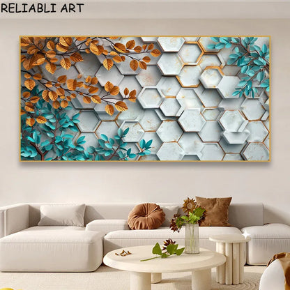 Abstract 3D Bule Flower Tree Poster and Prints Modern Canvas Painting Wall Art Pictures for Living Room Home Decor No Frame