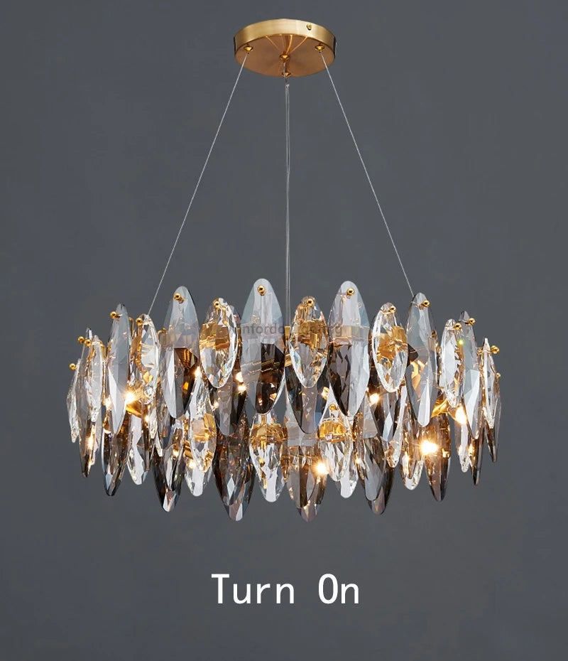 Modern Grey Clear Crystal Chandelier Light Luxury LED Lamp Fixture For Living Dining Room Winfordo Lighting
