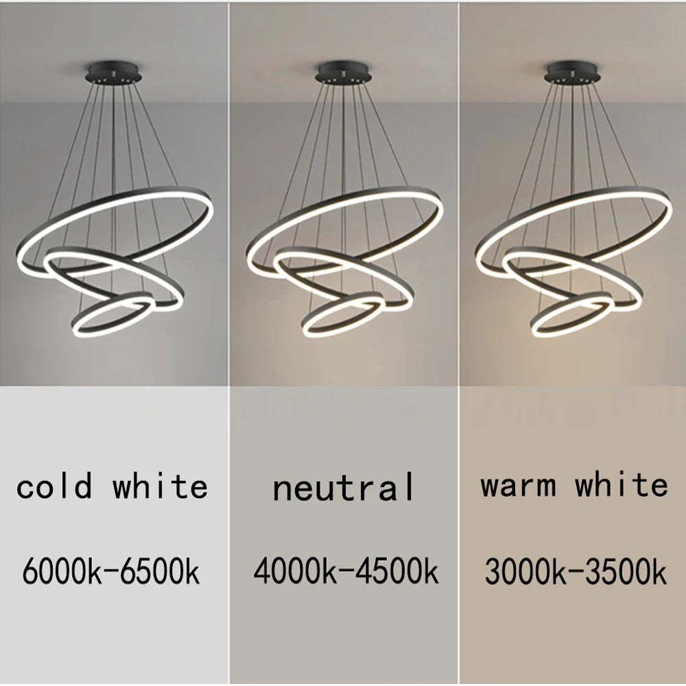 Modern LED pendant lights suitable for bedrooms, living rooms, and dining rooms. Circular ceiling chandelier, home lighting.