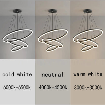 Modern LED pendant lights suitable for bedrooms, living rooms, and dining rooms. Circular ceiling chandelier, home lighting.