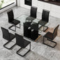 Modern dining table set for 6 people, glass table with 6 faux leather chairs, kitchen display table, suitable for living room