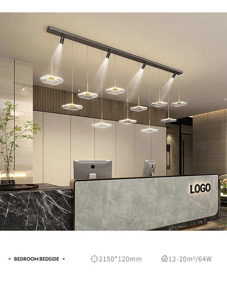 LED Restaurant Chandelier Hanging Pendant Light for Company Hotel Front Desk Lighting Spotlight Lotus Leaf Dining Table Fixtures