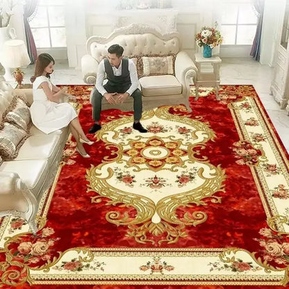 European Red Luxury Carpet Large Living Room Decoration Home Rugs Soft Comfortable Lounge Rug Anti Slip Washable Bedroom Mat