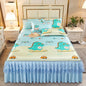 3pcs Set Luxury Classic Floral Bed Skirt with Pillowcase, Ice Silk Flower Print Bedding Set for Dorm, Bedroom, Guest Room Decor
