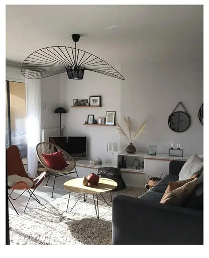 Nordic Vertigo Straw Hat Pendant Lights French Fabric for Restaurant Artistic and Creative Living Room Bedroom Hoom Decor Lamp