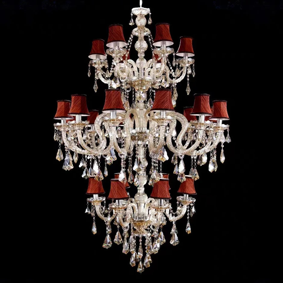 Light Luxury Cognac Color Crystal Chandelier For Stairway Sitting Room Big Chandelier For Staircase Iron Hanging Lamp Lustre Led