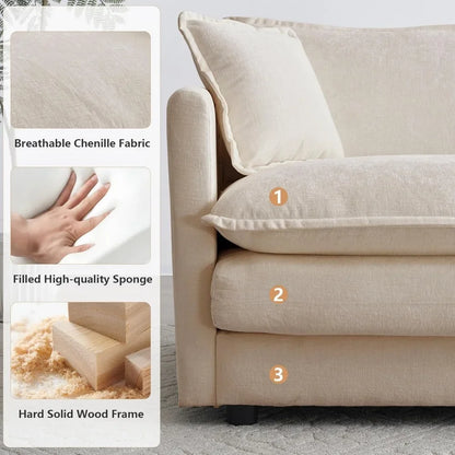 Luxury oversized 3-piece sofa set, 2-piece 2-seater and 1-piece 3-seater sofas, modern and comfortable cloud sofa set