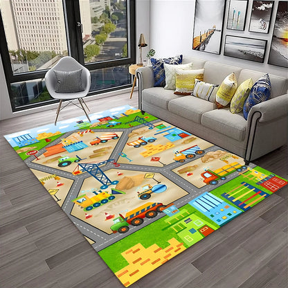 Child Playmat Traffic Highway City Playroom Carpet Rug for Home Living Room Bedroom Doormat Decor, Area Rug Non-slip Floor Mat