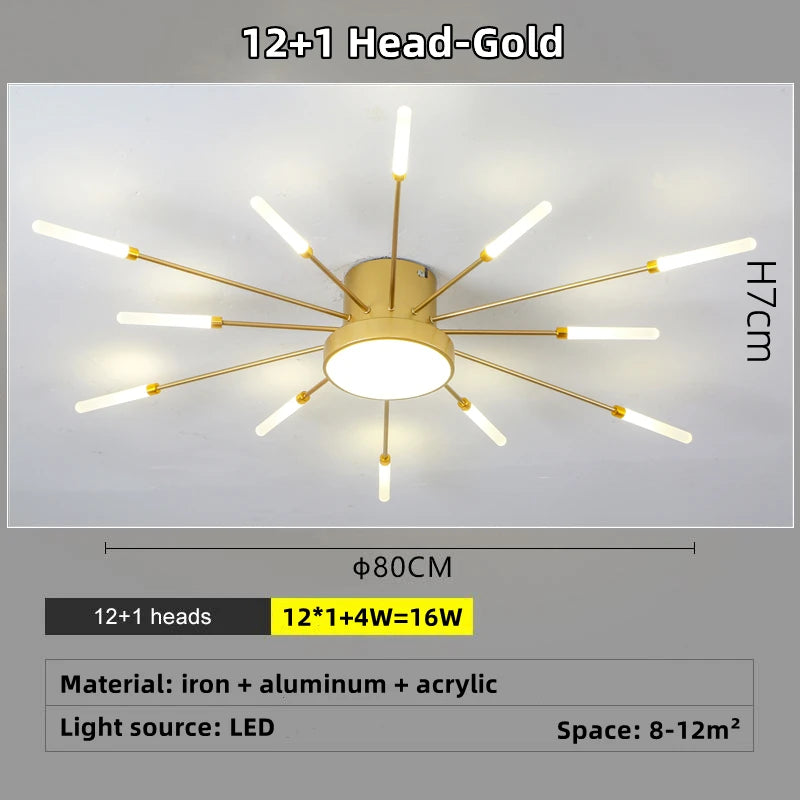 Led Firework Chandelier Dimmable For Living Room Bedroom Milk Yellow Ceiling Chandelier Dining Room LED Ceiling Lamp With Remote