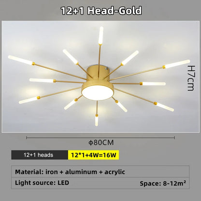 Led Firework Chandelier Dimmable For Living Room Bedroom Milk Yellow Ceiling Chandelier Dining Room LED Ceiling Lamp With Remote