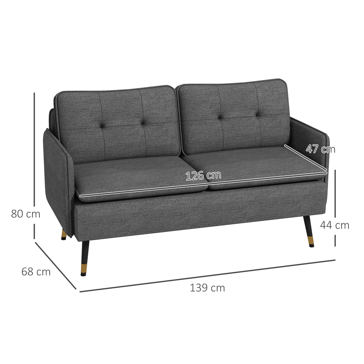 HOMCOM Modern Upholstered Two Seater Sofa for Bedroom Living Room