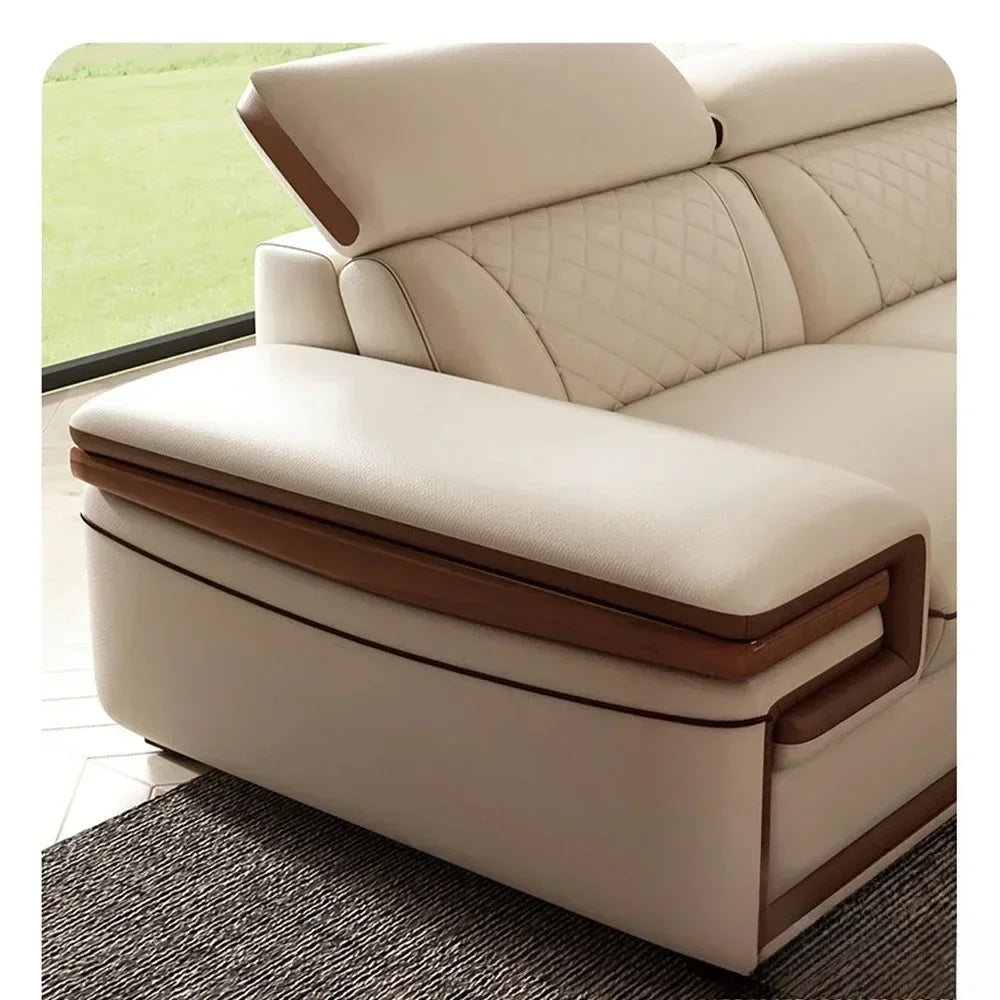 MINGDIBAO Premium Italian Genuine Leather Sofa Set for Living Room with Adjustable Headrests, Bluetooth Speaker, Wireless Charge